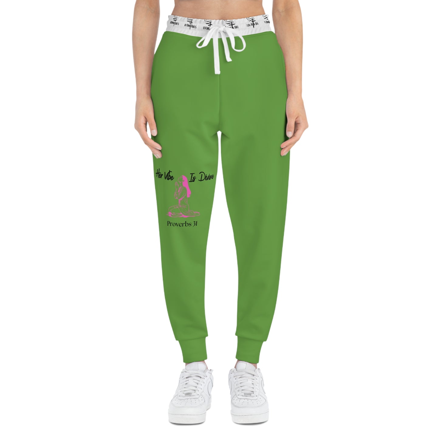 Her Vibe is Divine Proverbs 31 Green Athletic Joggers - Motivational Fitness Pants for Women